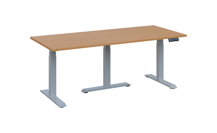 FLEXIMEET 180-80 výškově nastavitelný stůl, kovová podnož stříbrná, deska 25 mm, široký 1800 mm, buk royal